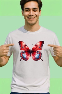 Tricou Fluture rosu cu negru si accente albastre stil regal Copii | Dama | Barbat Barbat - Img 2