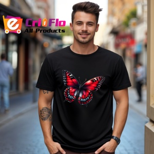 Tricou Fluture rosu cu negru si accente albe stil contrastat Copii | Dama | Barbat Barbat - Img 17