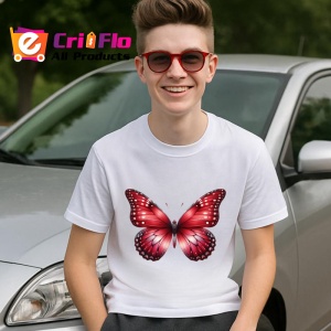 Tricou Fluture rosu intens cu accente negre design dramatic Copii | Dama | Barbat Barbat - Img 9