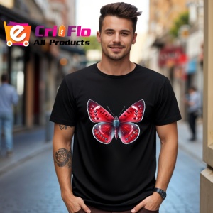 Tricou Fluture rosu intens cu accente negre si albe contrastante Copii | Dama | Barbat Barbat - Img 18