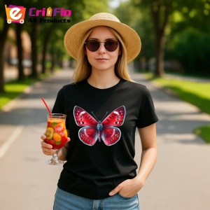 Tricou Fluture rosu intens cu accente negre si albe contrastante Copii | Dama | Barbat Barbat - Img 23