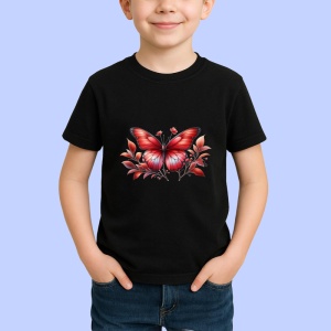 Tricou Fluture rosu pe crenguta cu frunze decor elegante Copii | Dama | Barbat Barbat - Img 6
