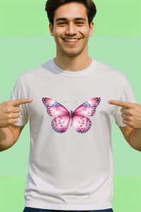 Tricou Fluture roz deschis cu aripi diafane pastel Copii | Dama | Barbat Barbat - Img 2