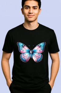 Tricou Fluture roz pastel cu accente albastre design feminin Copii | Dama | Barbat Barbat - Img 5