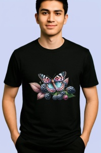 Tricou Fluture roz pe frunze de toamna grafica eleganta Copii | Dama | Barbat Barbat - Img 4