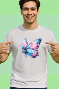 Tricou Fluture roz si albastru pastel design feminin elegant Copii | Dama | Barbat Barbat - Img 2
