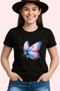 Tricou Fluture roz si albastru pastel design feminin elegant Copii | Dama | Barbat Barbat - Img 7