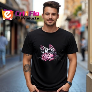 Tricou Fluture roz si negru cu model contrastant decorativ Copii | Dama | Barbat Barbat - Img 17