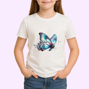 Tricou Fluture roz si turcoaz cu aripi rotunjite stil vesel Copii | Dama | Barbat Barbat - Img 4