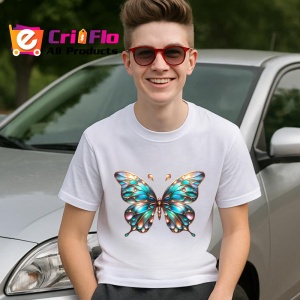 Tricou Fluture turcoaz si auriu cu accente metalice lucioase Copii | Dama | Barbat Barbat - Img 9