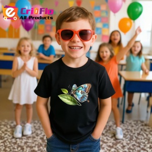 Tricou Fluture turcoaz si maro pe frunze stil botanic realist Copii | Dama | Barbat Barbat - Img 21