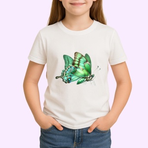 Tricou Fluture verde in tonuri deschise cu reflexii delicate Copii | Dama | Barbat Barbat - Img 4