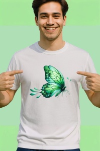 Tricou Fluture verde natural cu textura realista pe aripi Copii | Dama | Barbat Barbat - Img 2