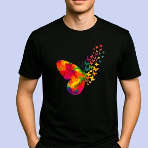 Tricou Fluturi Multicolor Negru, Copii | Dama | Barbat - Img 2