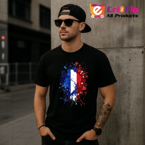 Tricou France Steag Splash Art, Copii | Dama | Barbat, culoare negru - Img 6