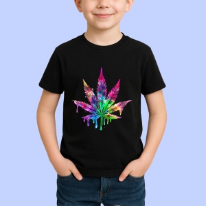 Tricou Frunza cannabis stil graffiti culori neon Copii | Dama | Barbat, culoare negru - Img 4