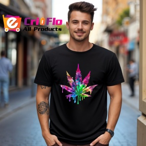 Tricou Frunza cannabis stil graffiti culori neon Copii | Dama | Barbat, culoare negru