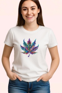 Tricou Frunza decorativa multicolora cu margini fine Copii | Dama | Barbat - Img 3