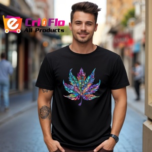Tricou Frunza decorativa multicolora cu margini fine Copii | Dama | Barbat, culoare negru - Img 5