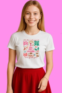 Tricou Fulgi Roz Si Text The Most Magical Time Of Year, din bumbac 100%, tricou alb, Copii | Dama | Barbat - Img 1