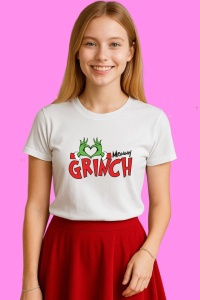 Tricou Funny Mommy Grinch Heart, din bumbac 100%, tricou alb, Copii | Dama | Barbat