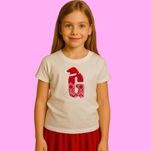 Tricou G Litera Rosie Cu Caciulita Si Inimioare Albe, din bumbac 100% Copii | Dama | Barbat - Img 3