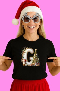 Tricou G Litere Craciun Cu Ren, Brad, Luminite Si Cadouri, din bumbac 100% Copii | Dama | Barbat - Img 3