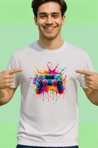 Tricou Gamepad colorat cu stropi si vopsea fundal alb Copii | Dama | Barbat - Img 2