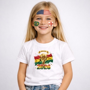 Tricou Ghana World Cup 2026 Fifa V2, din bumbac 100%, tricou alb, Copii | Dama | Barbat