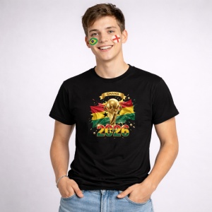 Tricou Ghana World Cup 2026 Fifa V2, din bumbac 100%, tricou negru, Copii | Dama | Barbat - Img 2
