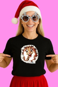 Tricou Girafa Cu Fundal Alb Si Zambet Craciun 3, din bumbac 100% Copii | Dama | Barbat - Img 3