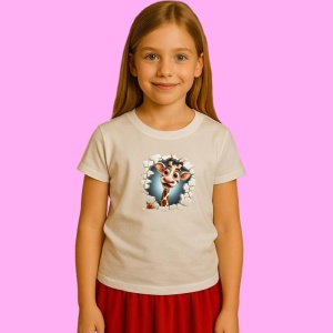 Tricou Girafa Cu Fundal Albastru Deschis Craciun, din bumbac 100% Copii | Dama | Barbat - Img 3