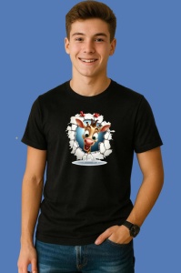 Tricou Girafa Cu Fundal Albastru Si Zambet Craciun 2, din bumbac 100% Copii | Dama | Barbat