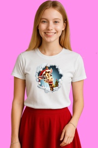 Tricou Girafa Cu Fundal Albastru Si Zambet Craciun, din bumbac 100% Copii | Dama | Barbat - Img 3