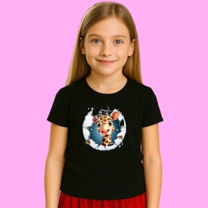 Tricou Girafa Cu Fundal Gri Si Decor Craciun, din bumbac 100% Copii | Dama | Barbat
