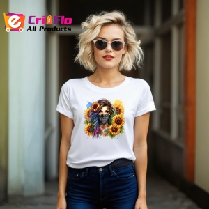 Tricou girl bandana sunflower burst, fata cu bandana si floarea soarelui exploziva, Copii | Dama | Barbat