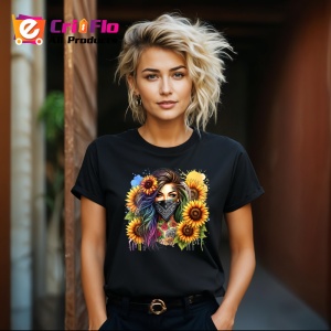 Tricou Girl bandana sunflower burst, fata cu bandana si floarea soarelui exploziva, Copii | Dama | Barbat , tricou negru - Img 8