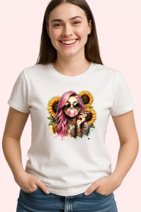Tricou girl bubblegum sunflower sunglasses, fata guma de mestecat cu ochelari si floarea soarelui, Copii | Dama | Barbat - Img 4