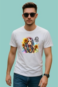Tricou girl colorful ink sunflower mix, fata cu tatuaje colorate si floarea soarelui, Copii | Dama | Barbat - Img 2