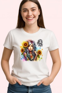 Tricou girl colorful ink sunflower mix, fata cu tatuaje colorate si floarea soarelui, Copii | Dama | Barbat - Img 4