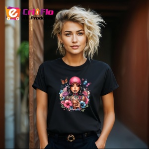 Tricou Girl drinking iced coffee pink cap, fata band cafea rece si sapca roz, Copii | Dama | Barbat , tricou negru - Img 8