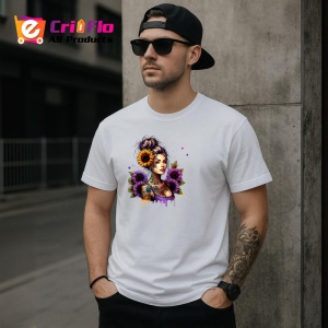 Tricou girl holding sunflower confident style, fata tinand floarea soarelui stil increzator, Copii | Dama | Barbat - Img 4