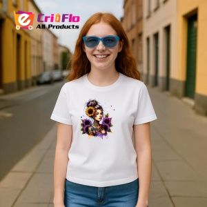 Tricou girl holding sunflower confident style, fata tinand floarea soarelui stil increzator, Copii | Dama | Barbat - Img 8