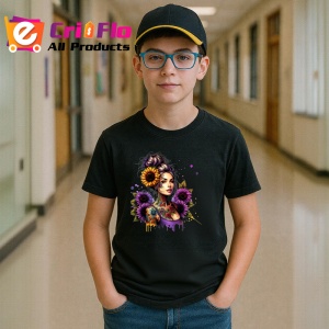 Tricou Girl holding sunflower confident style, fata tinand floarea soarelui stil increzator, Copii | Dama | Barbat , tricou negru - Img 5