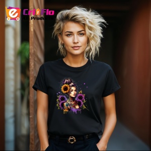 Tricou Girl holding sunflower confident style, fata tinand floarea soarelui stil increzator, Copii | Dama | Barbat , tricou negru - Img 8