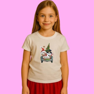 Tricou Gnome In Camion Merry Christmas, din bumbac 100%, tricou alb, Copii | Dama | Barbat - Img 2