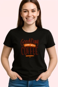 Tricou Good Day Coffee Design, din bumbac 100%, tricou negru, Dama | Barbat - Img 2