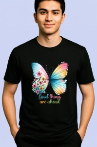 Tricou Good things are ahead fluture colorat cu flori text inspirational Copii | Dama | Barbat Barbat - Img 5