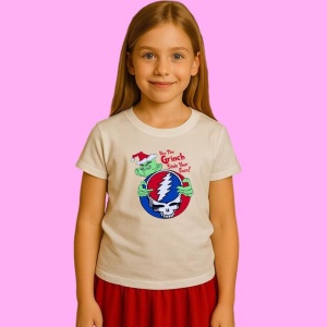 Tricou Grateful Dead How The Grinch Stole Your Face, din bumbac 100%, tricou alb, Copii | Dama | Barbat - Img 2