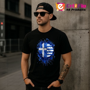 Tricou Greece Steag Splash Art, Copii | Dama | Barbat, culoare negru - Img 6